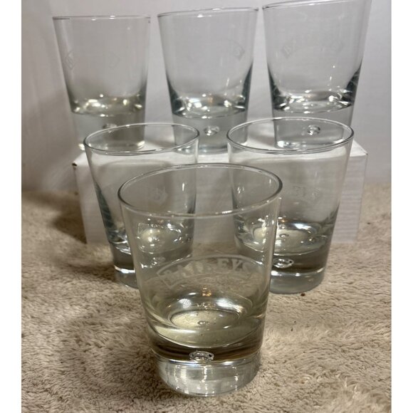 Set Of 6 Baileys Irish Cream Clear Glasses With Logo Etching Bubble Base Design - Picture 2 of 10